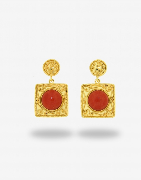 Earrings Gold 18K with Coral